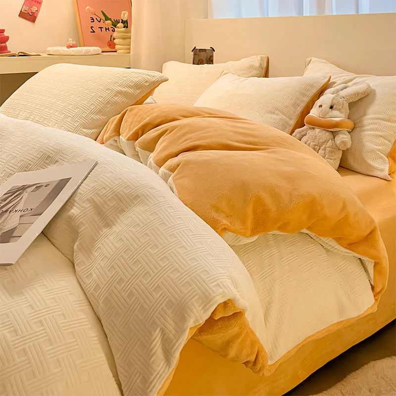 Classic Ownkoti Plaid Textured Plush Bedding Set 4PCS Artisan
