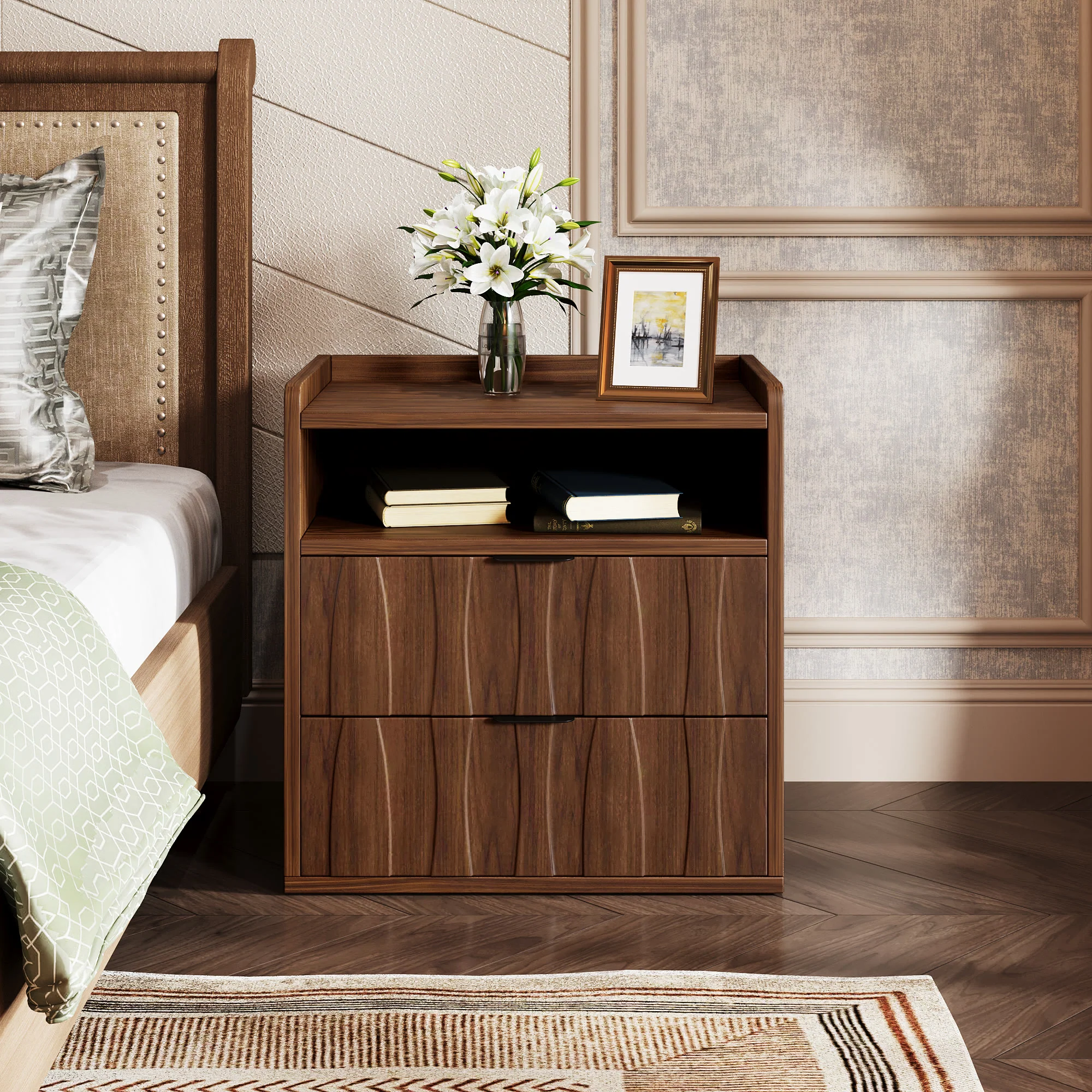 Modern Ownkoti Two-tier Textured Drawer Nightstand Dependable