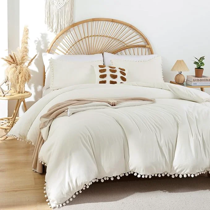Selected YIRDDEO Full Ivory Microfiber Comforter Set 3pcs Boho Ball Pom Fringe Design Bedding Set 1 Comforter 2 Pillowcases Authentic