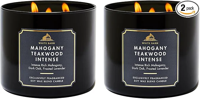 Pure Bath Body Works Mahogany Teakwood Intense 3-Wick Candle Unique