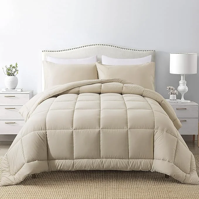 Stylish DOWNCOOL King Size Comforter Set -All Season Bedding Comforters Sets with 2 Pillow Cases -3 Pieces Bed Set Down King Bedding Set -Beige King Comforter Set 102 quot x90 quot Crafted