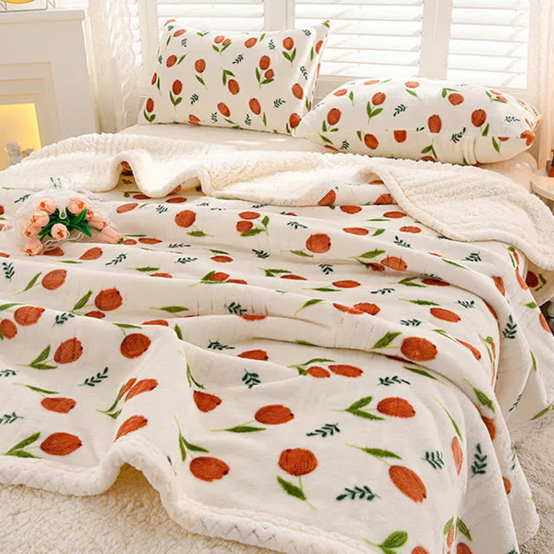 Genuine Ownkoti Tulip Sherpa Reversible Throw Blanket Optimized