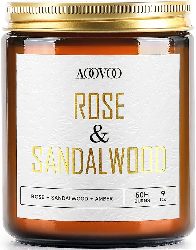 High-Grade AOOVOO Rose Sandalwood Candles – 9 oz Scented Candles Elegant
