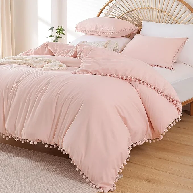 Luxury YIRDDEO King Size Comforter Set – King Size Comforter with Ball Pom Fringe Soft King Bedding Set for All Seasons – 3 Pieces 1 Comforter 104 quot x90 quot inches amp 2 Pillow Shams 20 quot x36 quot Blush Efficient