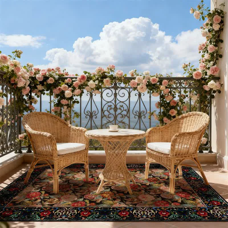 Effective Ownkoti Dark Floral Indoor Outdoor Area Rug High-Quality