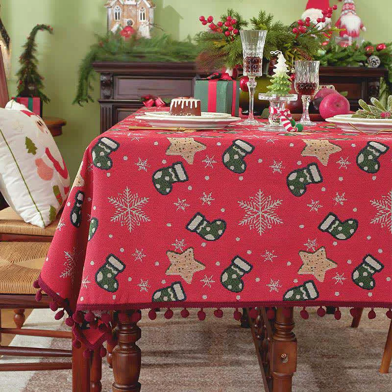 Contemporary Ownkoti Christmas Stocking Snowflake Star Tablecloth First-Class
