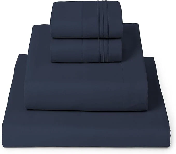Optimized Mellanni Queen Sheets Set – 4 PC Iconic Collection Bedding – Hotel Luxury Extra Soft Cooling Bed Sheets – Wrinkle Fade Stain Resistant Queen Navy Blue Lightweight