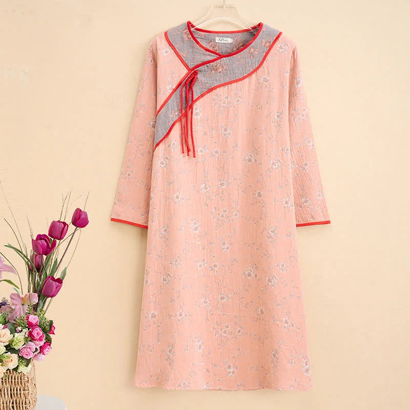 Natural Ownkoti Plus Size Orange Floral Cotton Gauze Nightdress Green
