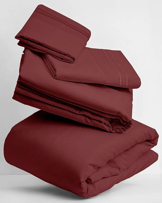 Enhanced Mellanni Twin Sheets Set – 3 PC Iconic Collection Bedding – Hotel Luxury Extra Soft Cooling Bed Sheets – Wrinkle Fade Stain Resistant Twin Burgundy Detailed