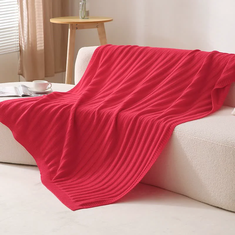 Environmentally Friendly Ownkoti Solid Striped Textured Knitted Blanket