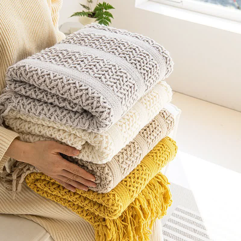 Proven Ownkoti Solid Geometric Cable Knit Throw Blanket Genuine