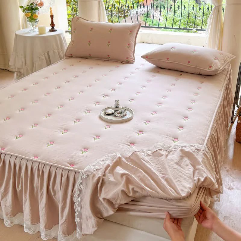 Consistent Ownkoti Tulip Embroidered Bed Skirt Sheet Solid