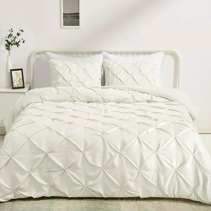 Contemporary Amazon Basics All-Season Down- 3-Piece Comforter Bedding Set Warm Soft Lightweight Microfiber Pinch Pleat Design with Piped Edges King Cream Unique