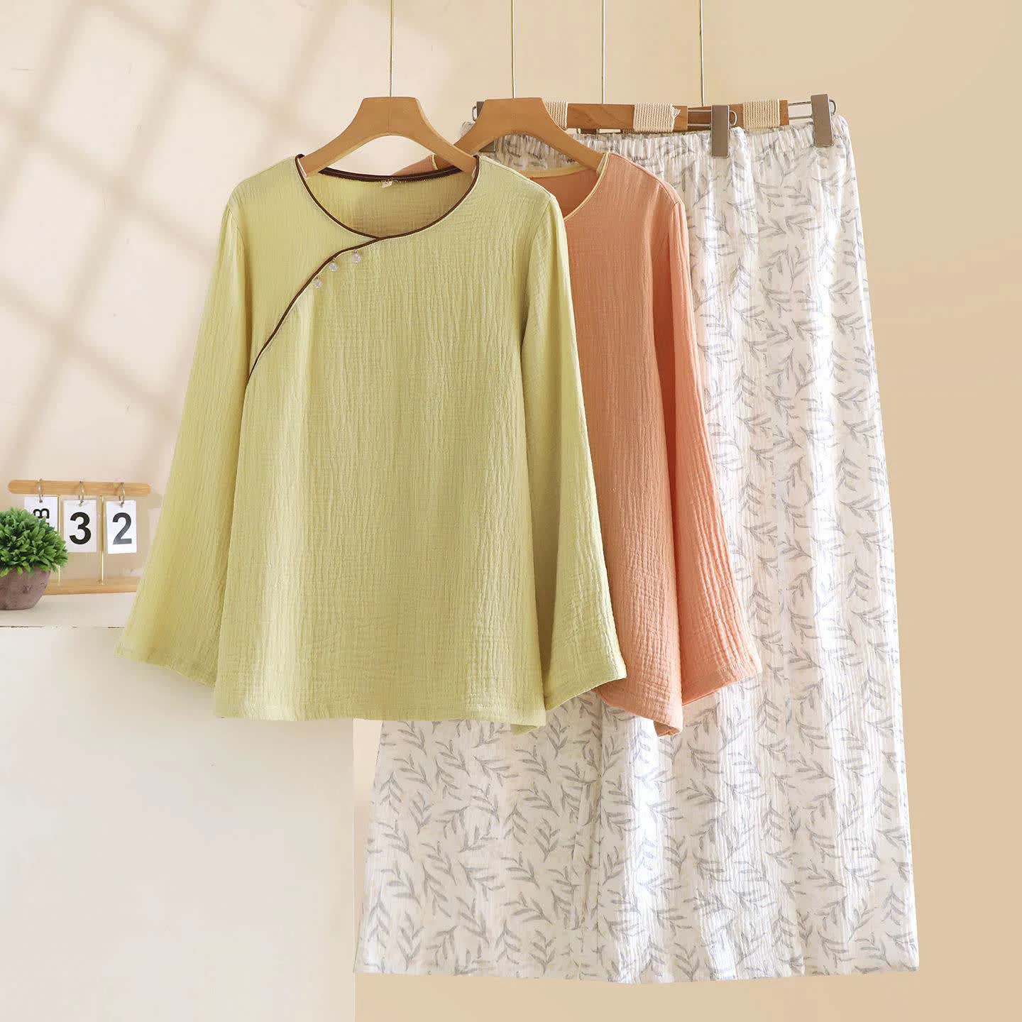 Enhanced Ownkoti Oriental-inspired Leaf Cotton Loungewear Unique
