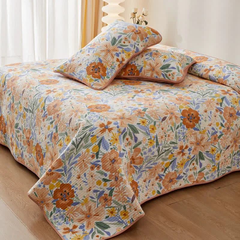 Organic Ownkoti Cotton Quilted Garden Floral Coverlet Easy-to-Use