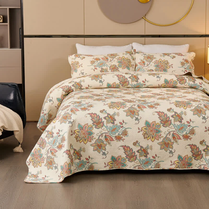 Verified Ownkoti Natural Cotton Quilted Paisley Bedspread Set 3PCS Excellent
