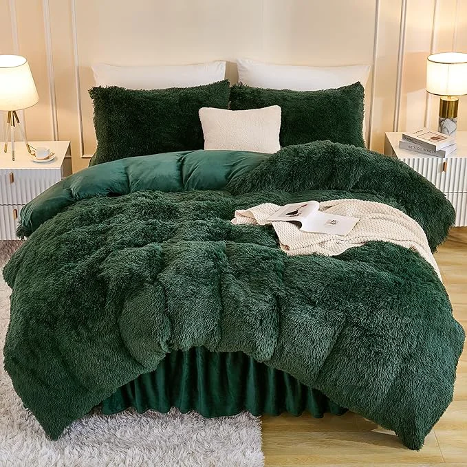 Optimized Andency Fluffy Emerald Green Comforter Set King Size 3 Pieces Winter Faux Fur Warm Soft Fuzzy Plush Bedding Comforter Set 1 Velvet Comforter amp 2 Pillowcases Thick Heavy Puffy Comfy Bedding Set Official