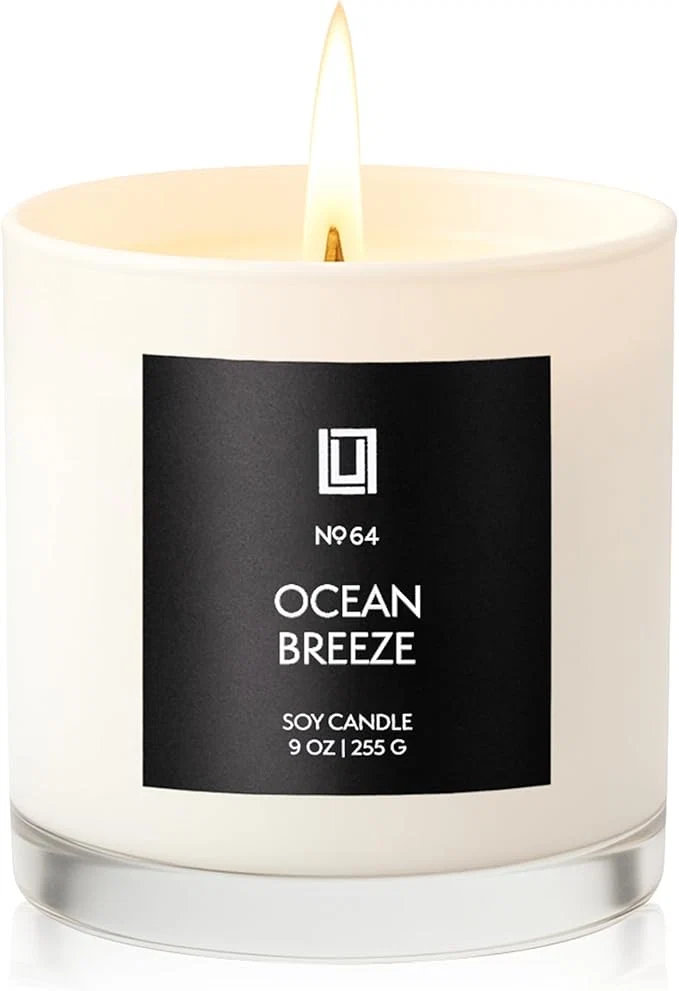 Solid Lulu Candles Ocean Breeze Luxury Scented Soy Jar Candle Hand Poured in Natural