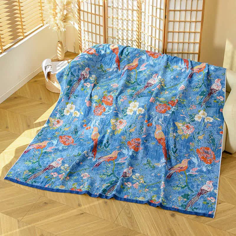Healthy Ownkoti Artistic Floral Bird Cotton Gauze Blanket Expertly Made