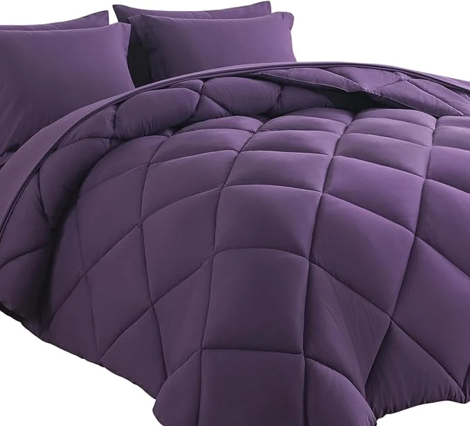 Long-Lasting Cosybay Bed in a Bag Full Comforter Sets 7pcs All Season Solid Down Bedding Sets Purple with Comforter Pillow Shams Flat Sheet Fitted Sheet and Pillowcases Environmentally Friendly