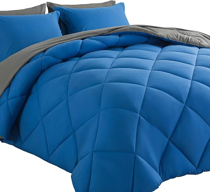Consistent Cosybay Bed in a Bag Queen Comforter Sets 7pcs All Season Solid Down Bedding Sets Blue and Grey with Comforter Pillow Shams Flat Sheet Fitted Sheet and Pillowcases Excellent