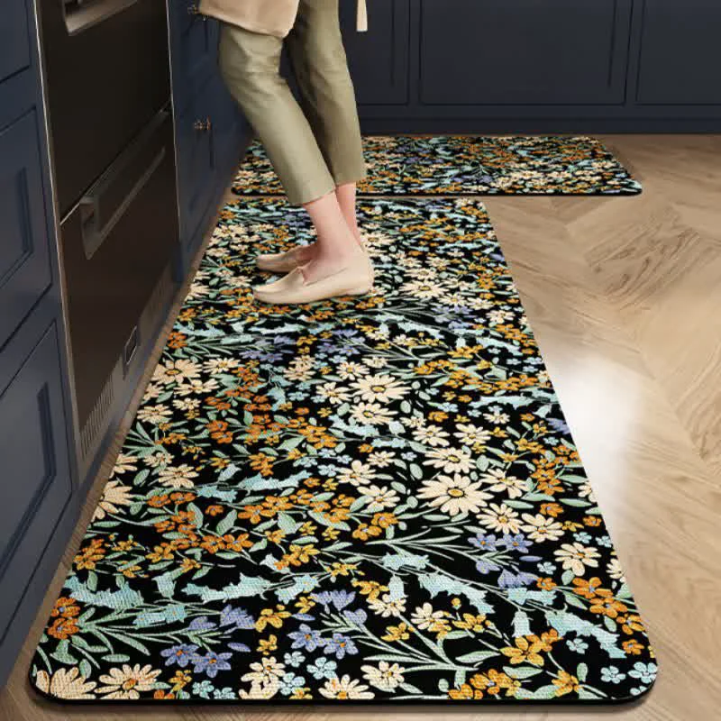 Premium Material Ownkoti Rustic Daisy Absorbent Kitchen Rug Certified