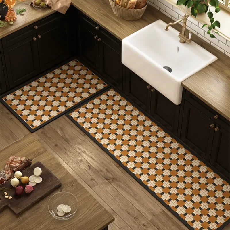 Contemporary Ownkoti Geometric Checkered Knot Kitchen Rug High-Performance