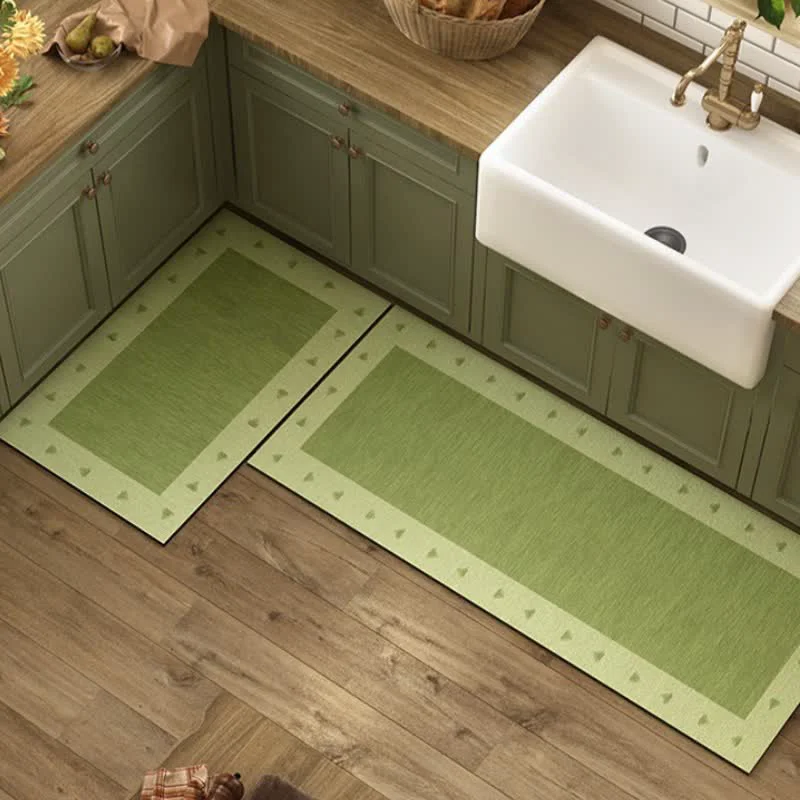 Selected Ownkoti Diatom Mud Green Bordered Kitchen Rug Professional