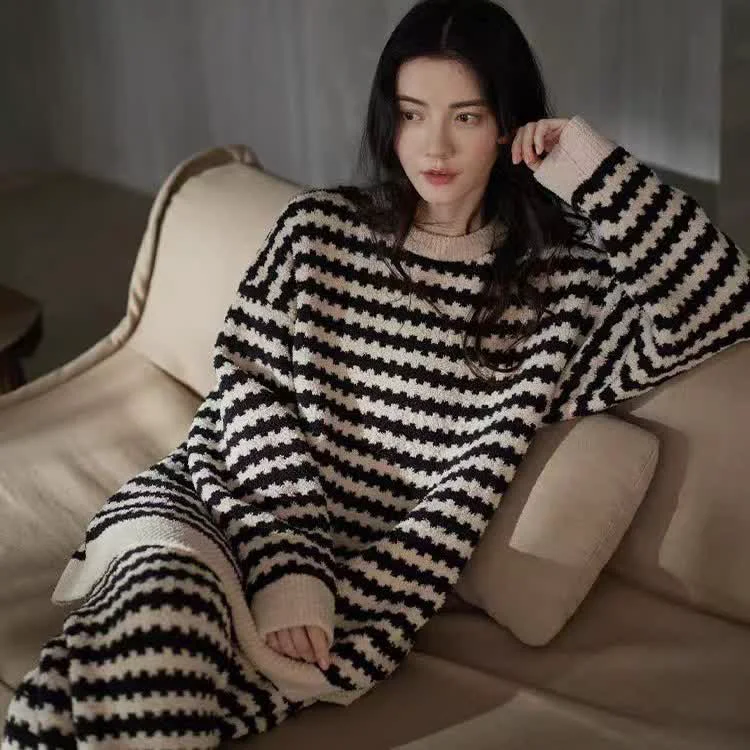 Healthy Ownkoti Stripe Pattern Plush Loungewear Set Efficient