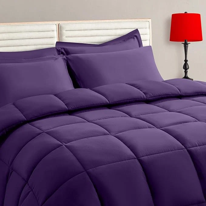 Fine Crafted TAIMIT Purple King Comforter Set – 7 Pieces Bed in a Bag Bedding Sets with All Season Soft Quilted Warm Fluffy Comforter Flat Sheet Fitted Sheet 2 Pillow Shams 2 Pillowcases Original Design