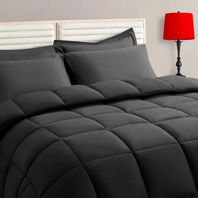 Outstanding TAIMIT King Size Comforter Set – 7 Pieces Bed in a Bag Bedding Sets with All Season Soft Quilted Warm Fluffy Reversible Comforter Flat Sheet Fitted Sheet 2 Pillow Shams 2 Pillowcases Dark Grey Professional