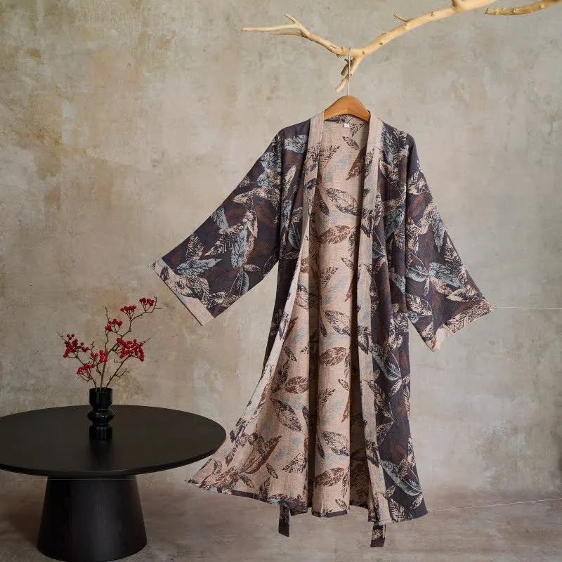 Superior Ownkoti Leaf Jacquard Cotton Gauze Kimono Robe Solid