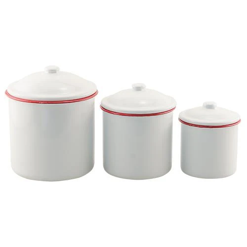 Certified Red Rim Enamel Canisterss – Set of Three Original Design