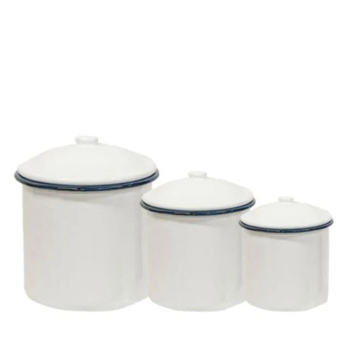 Elite Blue Rim Enamel Canisterss – Set of Three Crafted