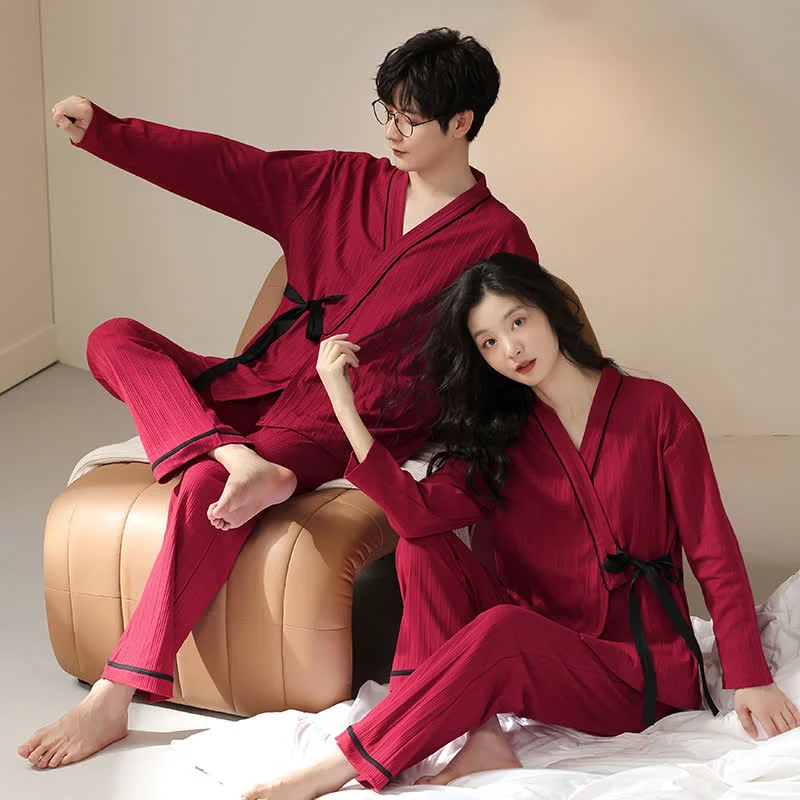 Reusable Ownkoti Couple Matching Cotton Kimono Pajama Set Carefully Designed
