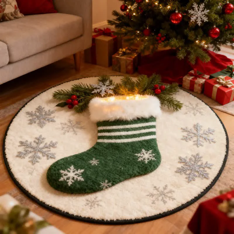 Prestigious Ownkoti Christmas Snowflakes Stocking 3D Effect Rug Recyclable
