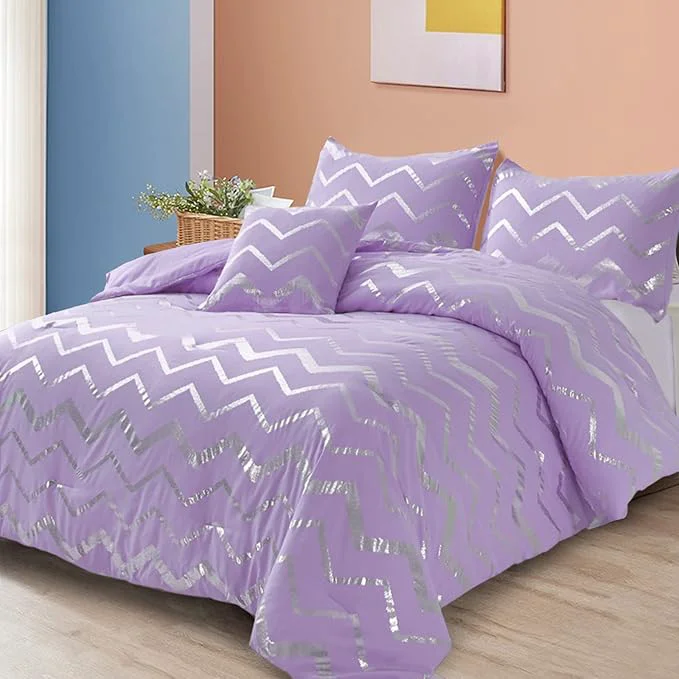 Dependable Menghomeus Purple Silver Comforter Set Twin Lavender Metallic Print Glitter Bed Comforter Cute Shinny Bedding for Teen Girls Kids Women 3 Piece 1 Pillowcase 1 Decorative Pillow Sham Sustainable