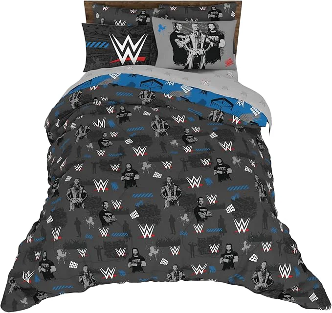 Relaxed WWE Wrestling Bedding Set Queen Size 7 Piece Set Super Soft Cozy Reversible Comforter and Sheet Set with Sham ly Licensed Product by Franco Casual