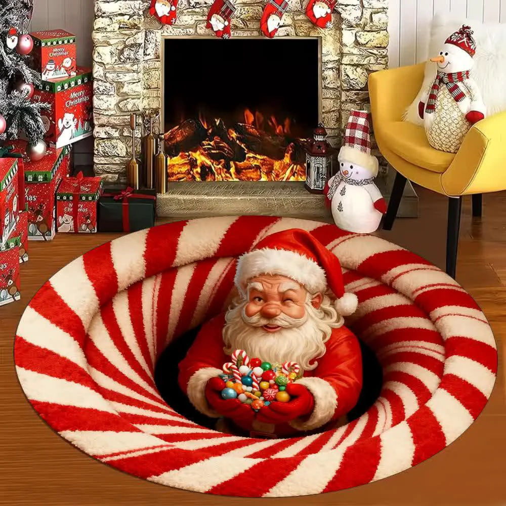 Premium Material Ownkoti Christmas Theme Santa 3D Effect Rug Carefully Designed