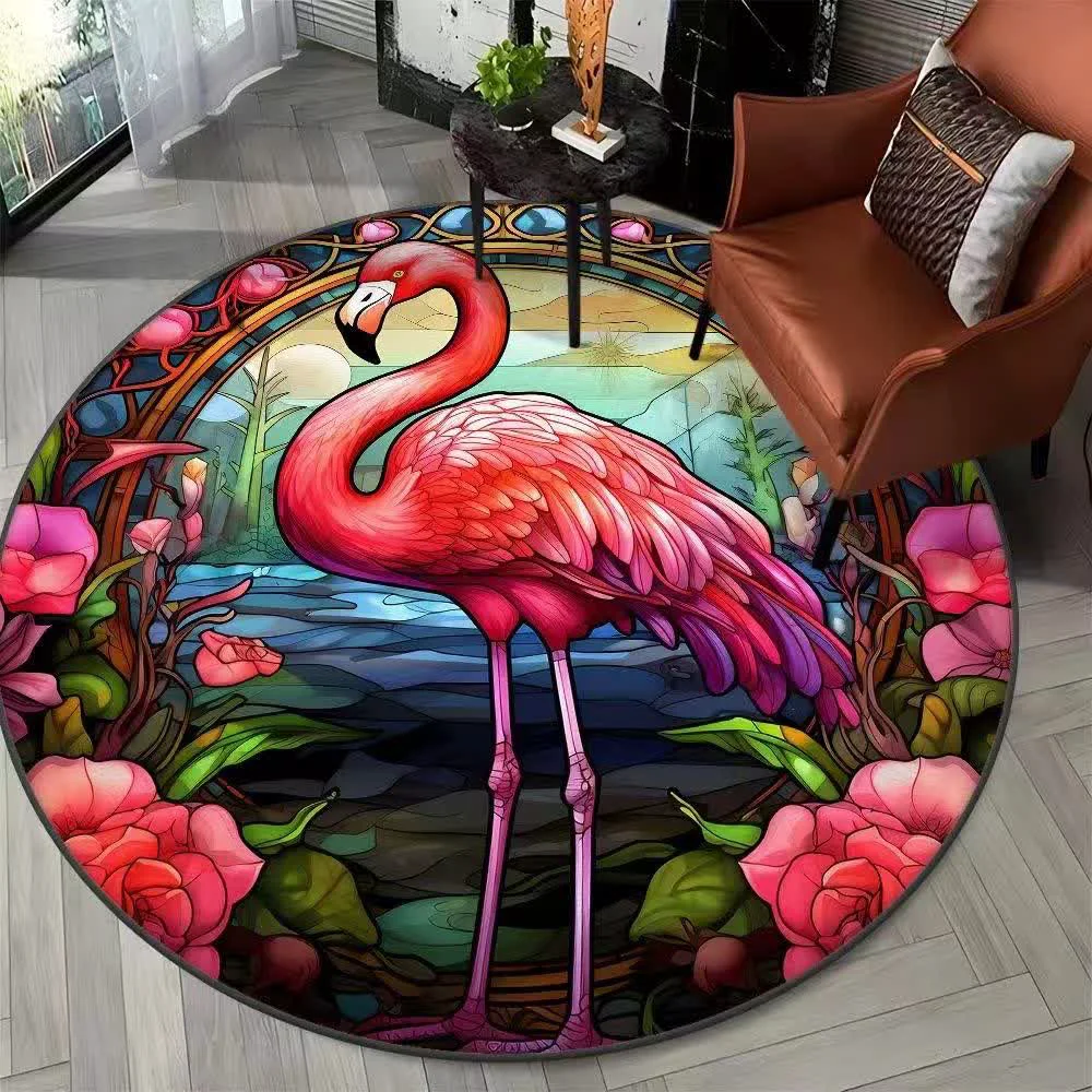 Trendy Ownkoti Flamingo Jungle Floral Round Rug Premium Material