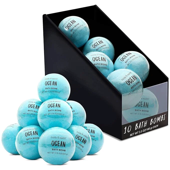 Green Bath Bombs for Women BODY EARTH 10 X 3.5 oz Ocean Bath Bomb Gift Sets Environmentally Friendly