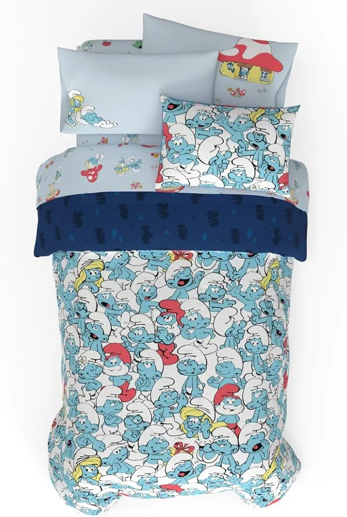 Selected The Smurfs Kids Bedding Super Soft amp Cozy Reverisble Microfiber Comforter and Sheet Set with Sham 5 Piece Twin Size ly Licensed Product By Franco Detailed