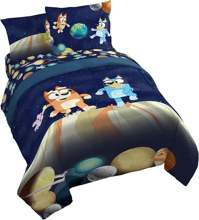 Elite Jay Franco Kids Comforter Set Includes Sheets and Pillow Covers – Soft and Cozy Bed Set for Stylish Room Decor Blue – Bluey amp Bingo 7 Piece Queen Reusable
