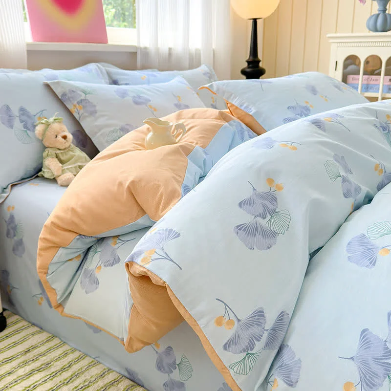 Quality Ownkoti Blue Ginkgo Leaf Pure Cotton Bedding Premium