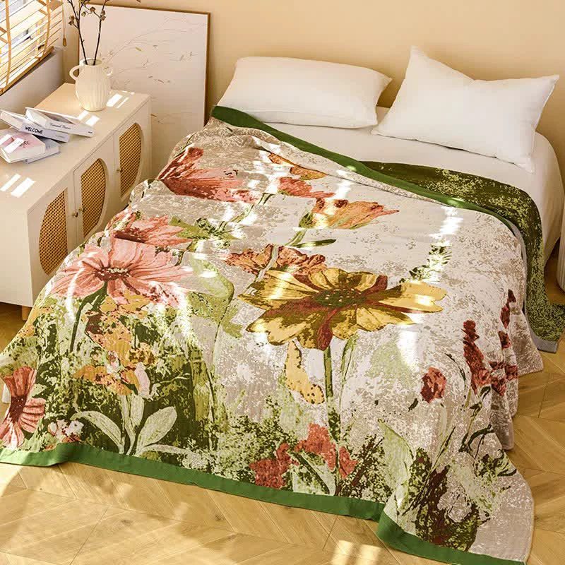 Safe Ownkoti Impressionist Floral Jacquard Cotton Gauze Quilt Official