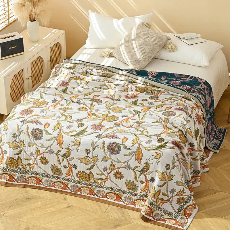 Natural Ownkoti Pastoral Style Leaf Cotton Gauze Quilt Consistent