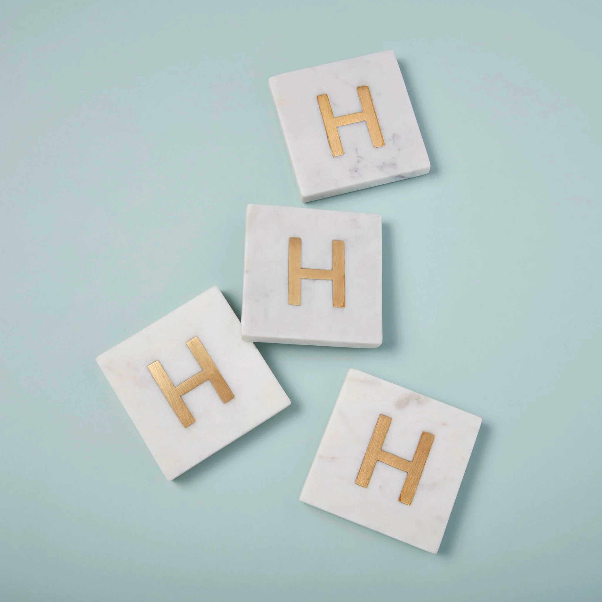 Soft Verona Marble Monogram Coasters Set of 4 – Letter H Functional