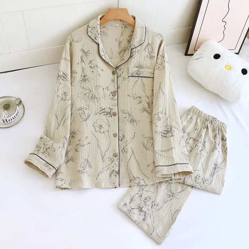 Pure Ownkoti Elegant Vintage Floral Cotton Loungewear Set Official