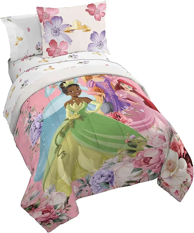 Versatile Jay Franco Disney Princess Twin Size Comforter Set – 5 Piece Bedding Includes Sheet Set amp Pillow Covers – Super Soft Cozy Floral Bedding with Cinderella and Ariel Unique