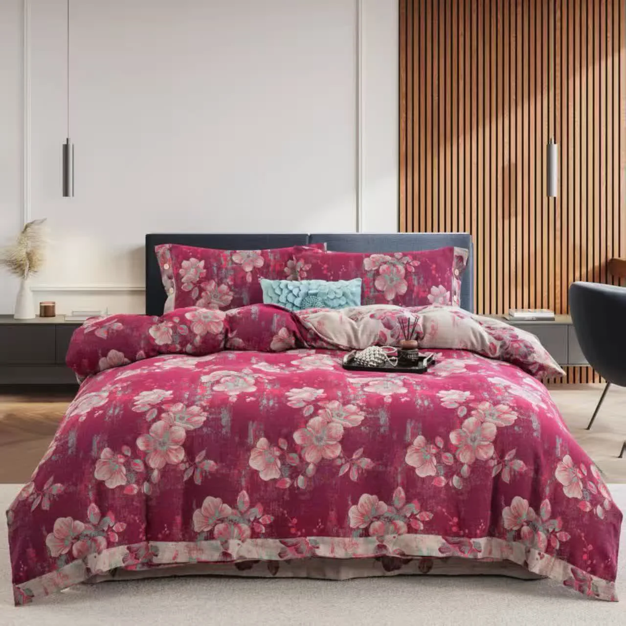 Premium Material Ownkoti Peach Blossom Cotton Double Gauze Bedding Set 4PCS Convenient